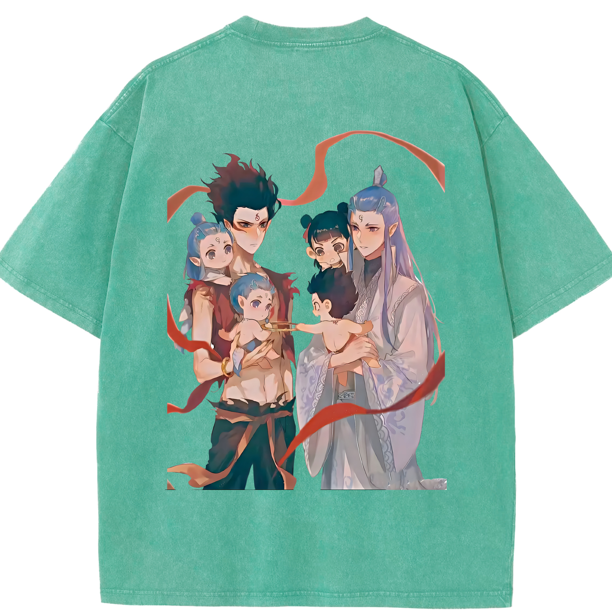 （画像用） Ne Zha 2 ナタ 魔童の大暴れ 綿100% ヴィンテージ風 半袖Tシャツ（背面プリント）